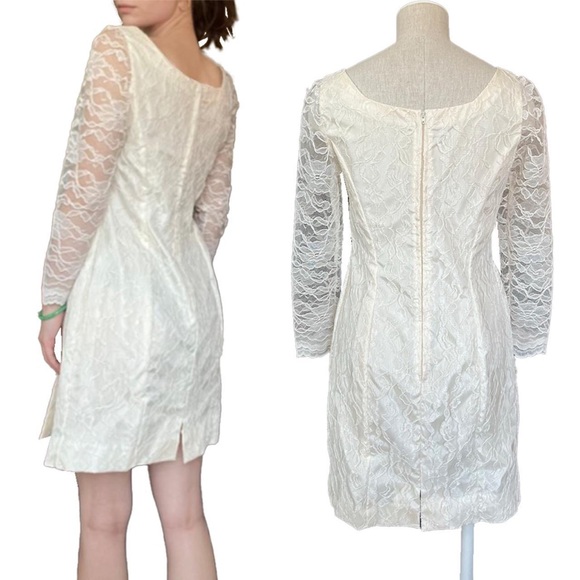SOLD Vintage 80’s Lace Mini Dress Balletcore Side Slit Ivory / White - Picture 2 of 4